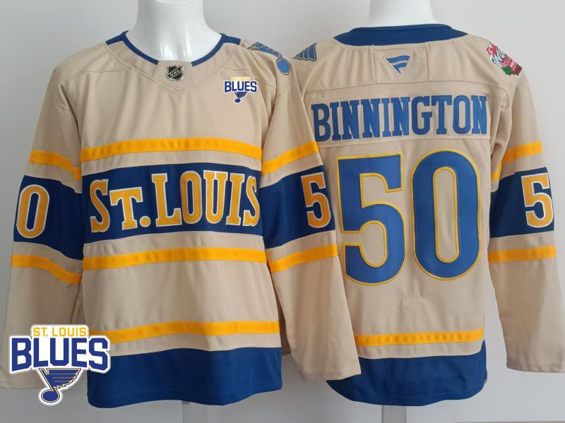 Men St.Louis Blues #50 Binnington Cream 2025 Fanatics Home Premium NHL Jersey->st.louis blues->NHL Jersey